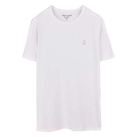 T-shirt blanc uni avec une coupe droite et des manches courtes