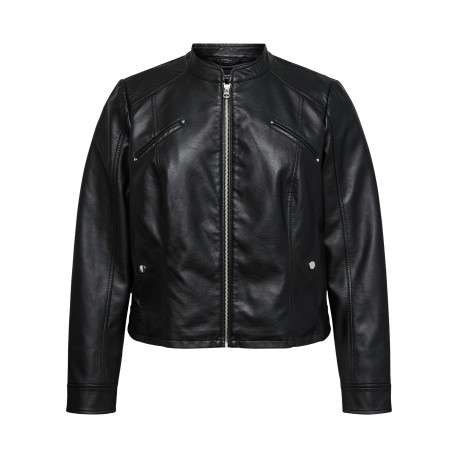 Blouson noir coupe ajustée pourvu d'un col montant et d'une fermeture zippée