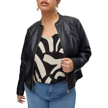 Blouson noir coupe ajustée pourvu d'un col montant et d'une fermeture zippée - Image 3
