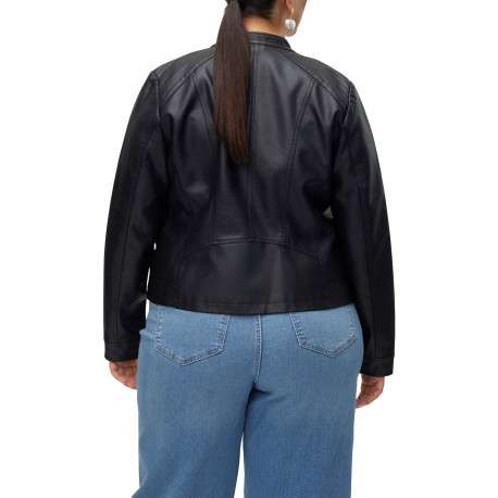 Blouson noir coupe ajustée pourvu d'un col montant et d'une fermeture zippée - Image 4