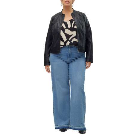 Blouson noir coupe ajustée pourvu d'un col montant et d'une fermeture zippée - Image 6