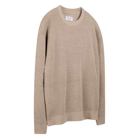 Pull beige uni avec une coupe droite et des manches courtes - Image 3