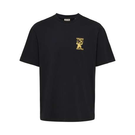 T-shirt en coton biologique noir à imprimé avec une coupe droite