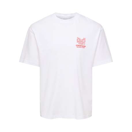 T-shirt en coton biologique blanc à imprimé avec une coupe droite
