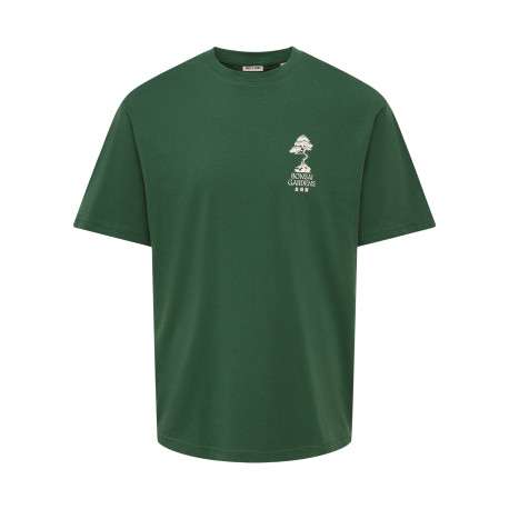 T-shirt en coton biologique vert à imprimé avec une coupe droite et un col rond