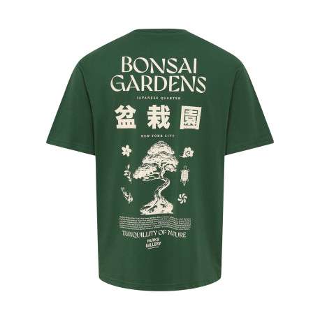 T-shirt en coton biologique vert à imprimé avec une coupe droite et un col rond - Image 2