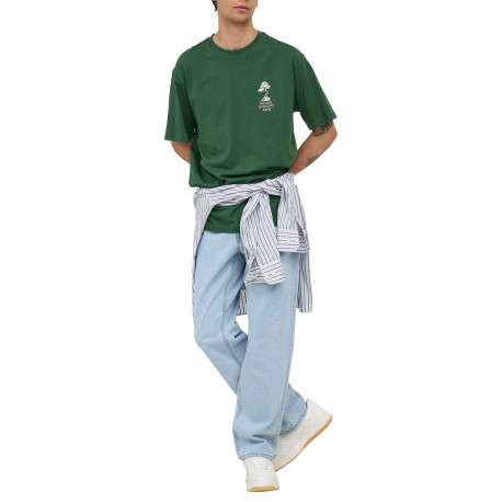 T-shirt en coton biologique vert à imprimé avec une coupe droite et un col rond - Image 5