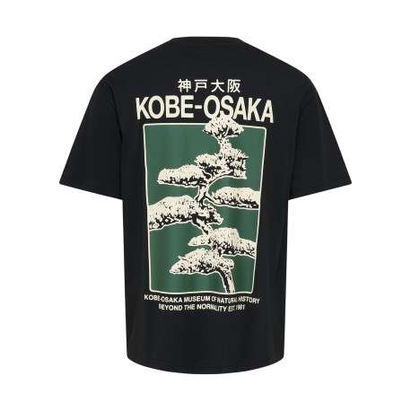 T-shirt en coton biologique noir à imprimé avec une coupe droite et un col rond - Image 2