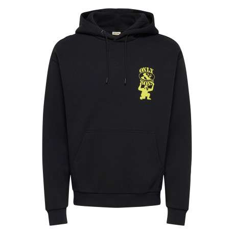 Sweat noir à imprimé avec une coupe droite et un col à capuche