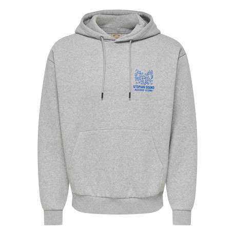Sweat gris à imprimé avec une coupe droite et un col à capuche