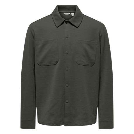 Chemise kaki unie avec une coupe droite et un col à revers
