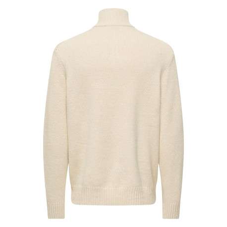 Pull en coton mélangé écru uni avec une coupe droite et un col montant - Image 2