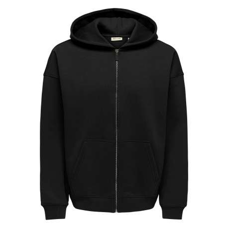Sweat zippé noir uni avec une coupe droite et un col à capuche