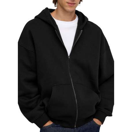 Sweat zippé noir uni avec une coupe droite et un col à capuche - Image 3