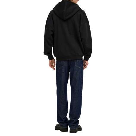 Sweat zippé noir uni avec une coupe droite et un col à capuche - Image 4
