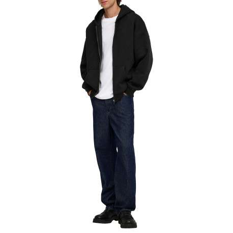 Sweat zippé noir uni avec une coupe droite et un col à capuche - Image 5