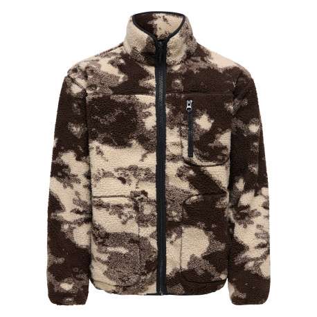 Manteau marron à motifs avec une coupe droite et un col montant