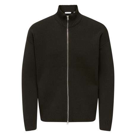 Gilet en coton mélangé marron uni avec une coupe droite et un col montant