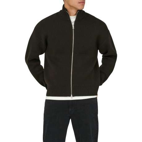 Gilet en coton mélangé marron uni avec une coupe droite et un col montant - Image 3