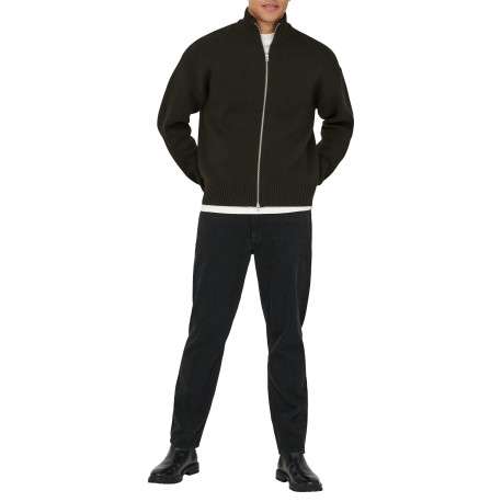 Gilet en coton mélangé marron uni avec une coupe droite et un col montant - Image 5