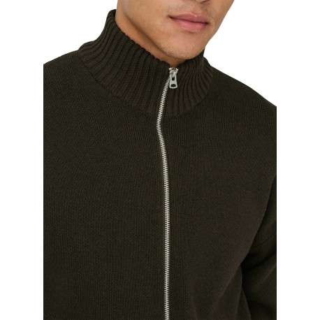 Gilet en coton mélangé marron uni avec une coupe droite et un col montant - Image 6