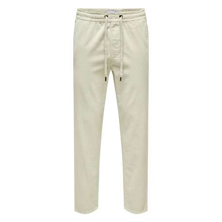 Pantalon chino en coton écru uni avec une coupe droite et une taille élastiquée