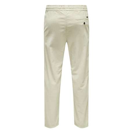 Pantalon chino en coton écru uni avec une coupe droite et une taille élastiquée - Image 2