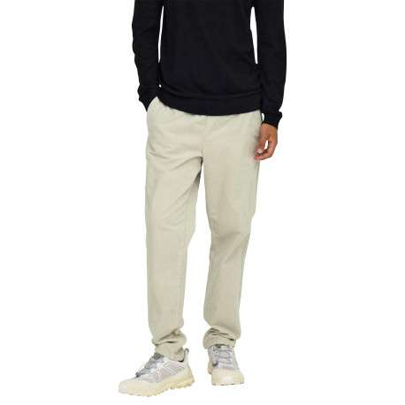 Pantalon chino en coton écru uni avec une coupe droite et une taille élastiquée - Image 3