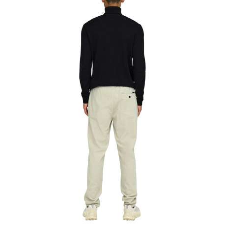 Pantalon chino en coton écru uni avec une coupe droite et une taille élastiquée - Image 4