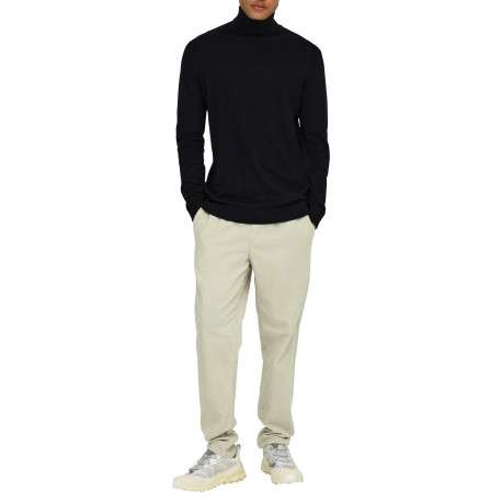Pantalon chino en coton écru uni avec une coupe droite et une taille élastiquée - Image 5