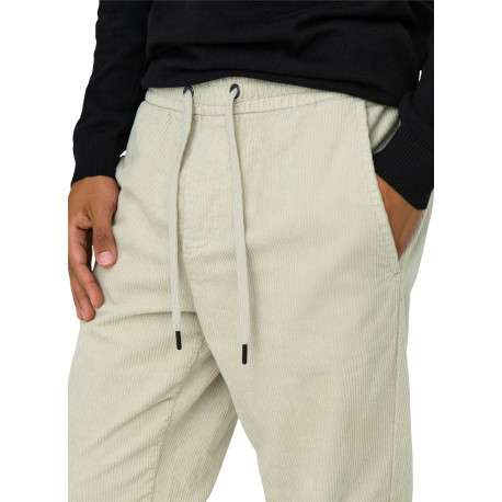 Pantalon chino en coton écru uni avec une coupe droite et une taille élastiquée - Image 6
