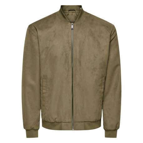 Bomber kaki uni avec une coupe droite et un col montant muni d'un zip