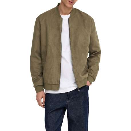 Bomber kaki uni avec une coupe droite et un col montant muni d'un zip - Image 3