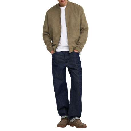 Bomber kaki uni avec une coupe droite et un col montant muni d'un zip - Image 5