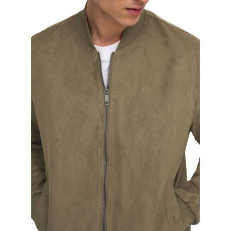 Bomber kaki uni avec une coupe droite et un col montant muni d'un zip - Image 6