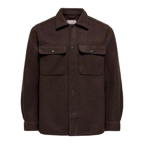 Chemise marron unie avec une coupe droite et un col à revers