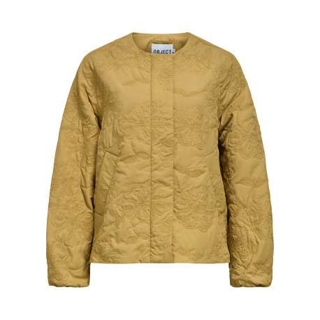 Blouson moutarde à coupe droite orné de broderies florales ton sur ton