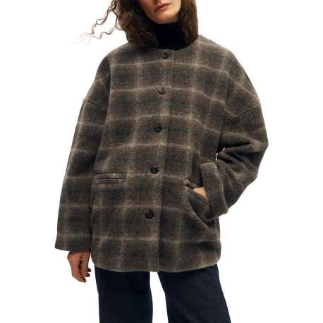 Manteau gris à carreaux pourvu d'une grande écharpe amovible - Image 3