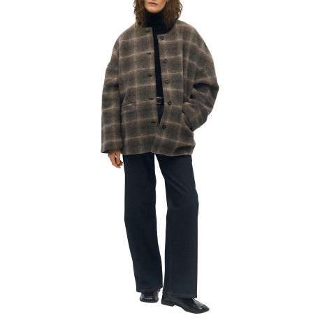 Manteau gris à carreaux pourvu d'une grande écharpe amovible - Image 5