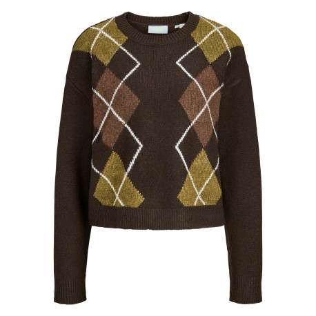 Pull jacquard multicolore à coupe droite pourvu d'un col rond
