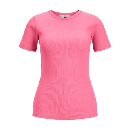 T-shirt en coton biologique rose à coupe droite pourvu d'un col rond