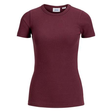 T-shirt en coton biologique bordeaux à coupe droite pourvu d'un col rond