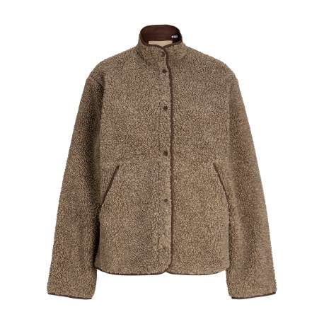 Blouson beige en maille sherpa à coupe droite pourvu d'un col montant
