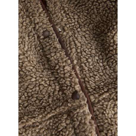Blouson beige en maille sherpa à coupe droite pourvu d'un col montant - Image 4