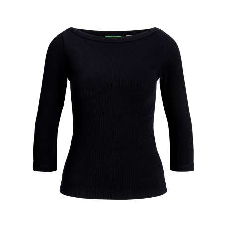 Top en coton biologique noir à coupe droite pourvu d'un col bateau