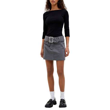 Top en coton biologique noir à coupe droite pourvu d'un col bateau - Image 6
