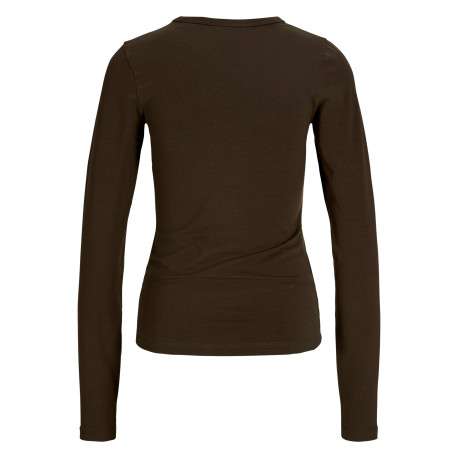 T-shirt en coton biologique marron uni à coupe droite pourvu d'un col rond - Image 2