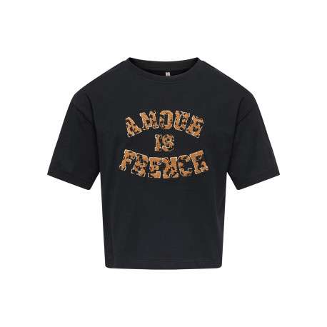 T-shirt en coton biologique noir imprimé avec une coupe droite