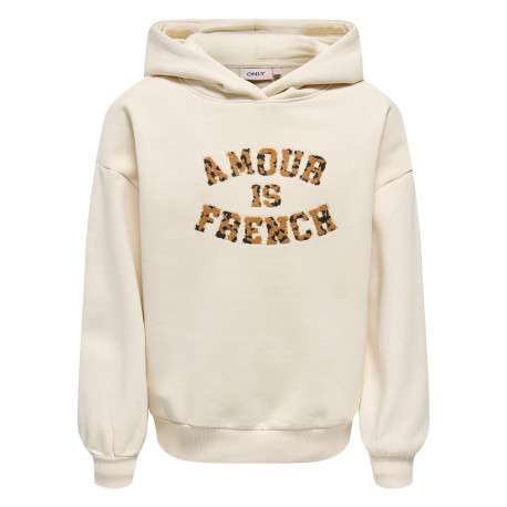 Sweat écru uni avec une coupe droite et un col à capuche