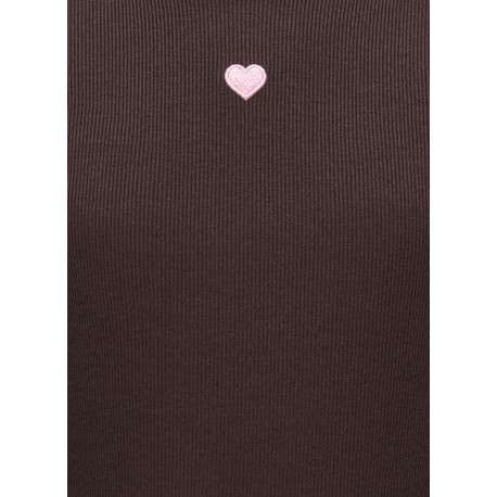 T-shirt marron uni avec une coupe ajustée et des manches longues - Image 3